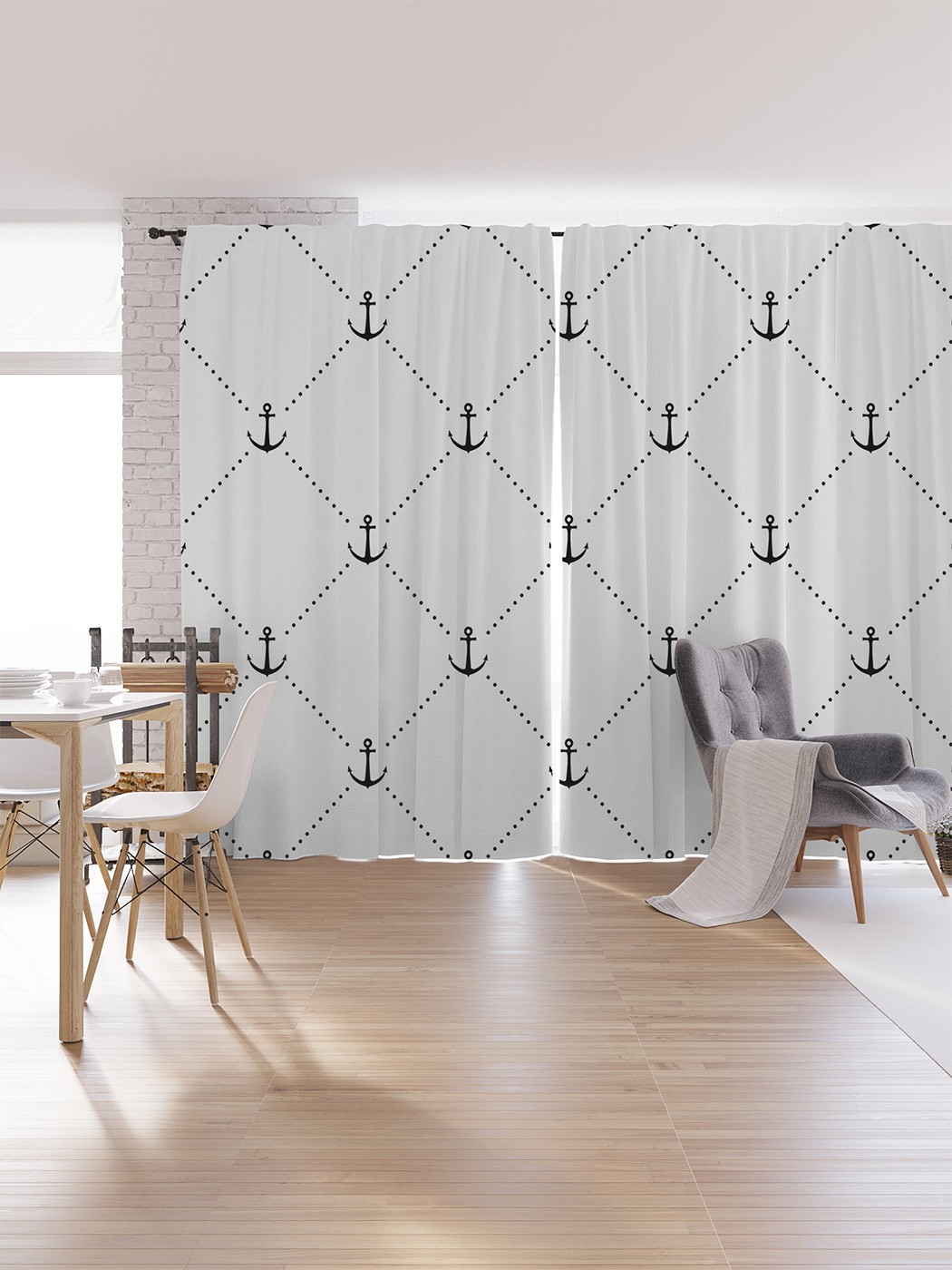 

Шторы под лён «Сетка с якорями», серия Oxford DeLux, 340х265 см