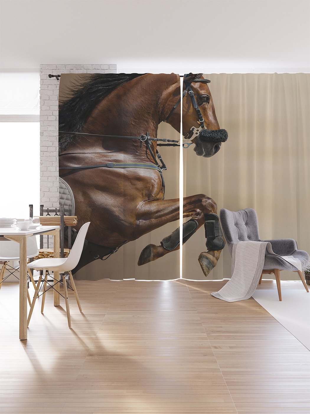 фото Шторы под лён «смелая лошадь», серия oxford delux, 340х265 см joyarty