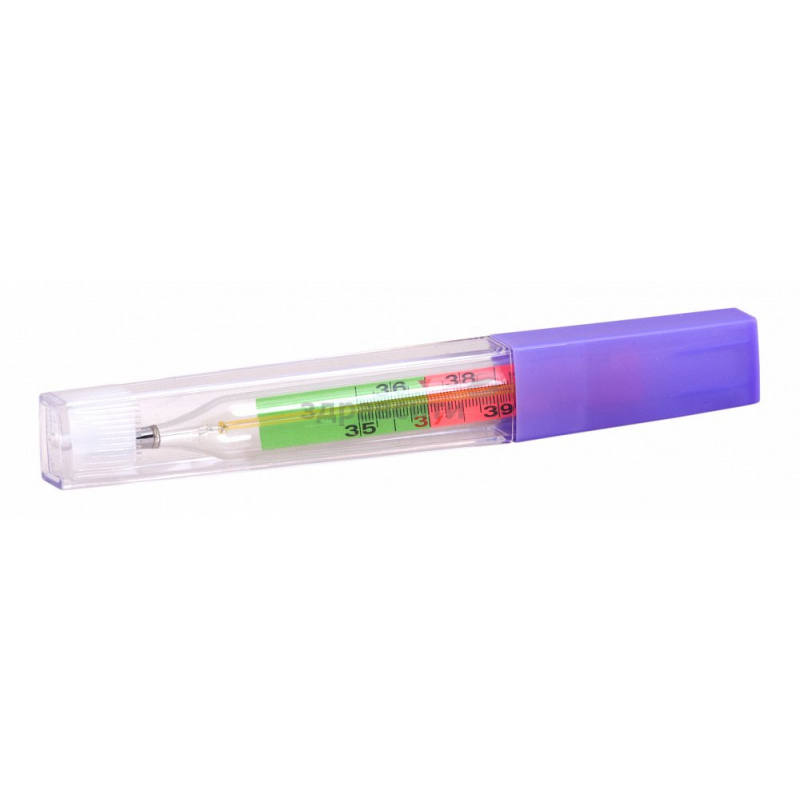 фото Клинса термометр ртутный с цветной шкалой и защитным покрытием в пластиковом футляре импекс