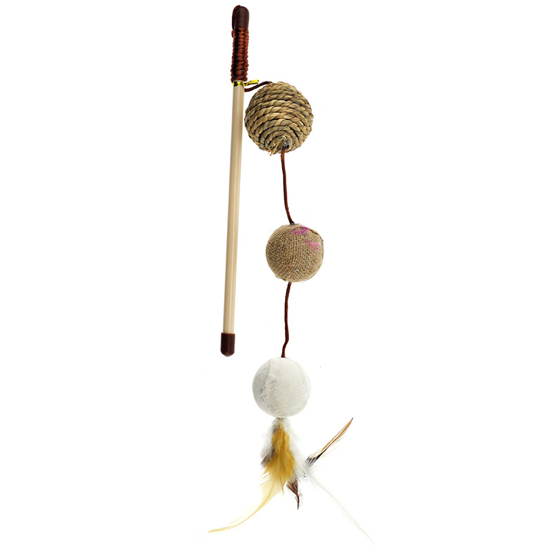 Игрушка для кошек CHOMPER Natural Дразнилка Три мяча с пером, 46 см