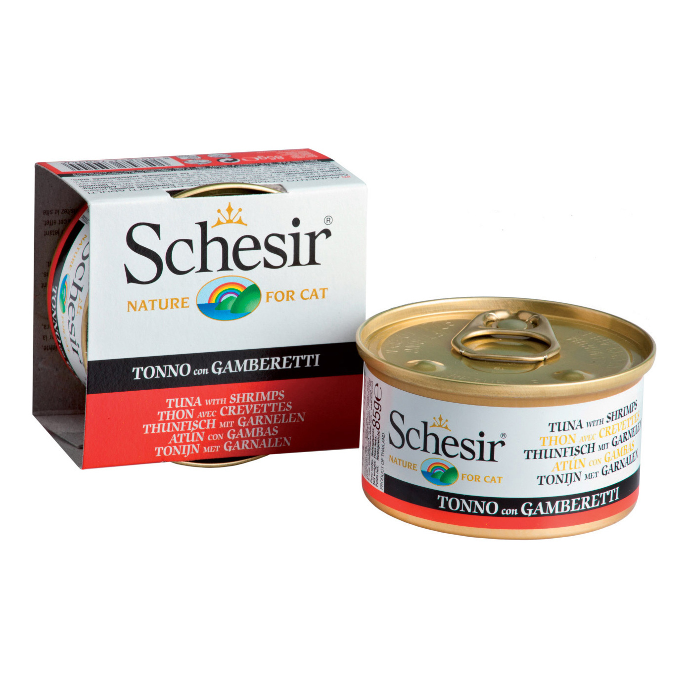 фото Консервы для кошек schesir, с тунцом и креветками, 85г