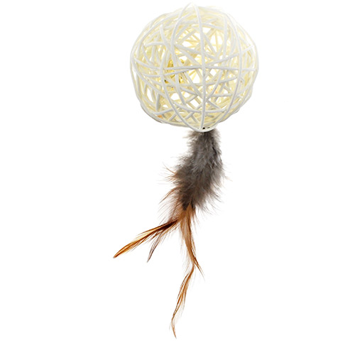 фото Игрушка для кошек chomper natural мяч плетеный с пером, 12 см
