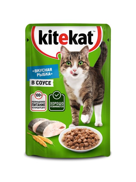 Влажный корм для кошек Kitekat, с рыбой в соусе, 85г