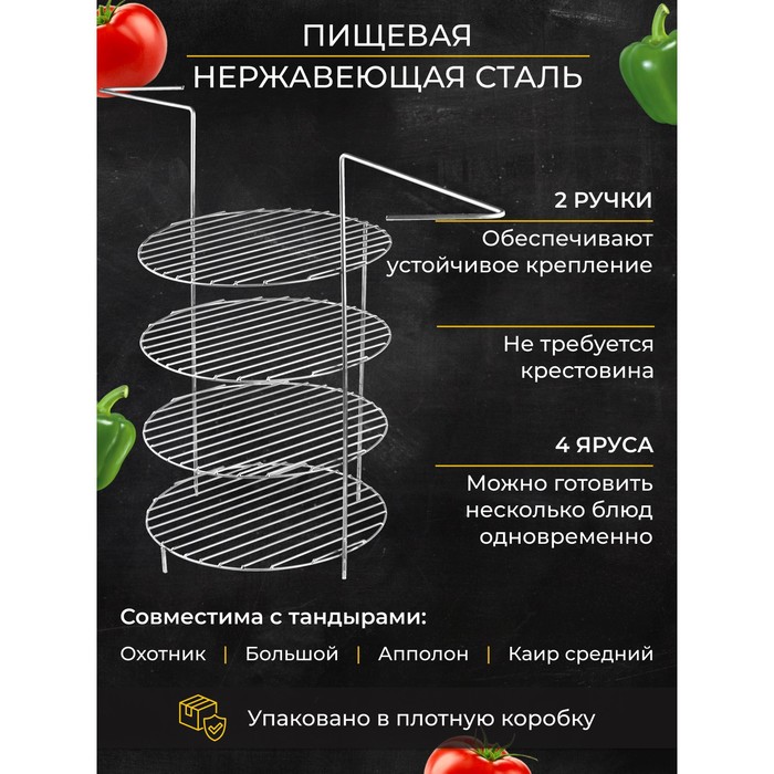 

Решетка 4-х ярусная с ручками, диаметр 23 см, Серебристый