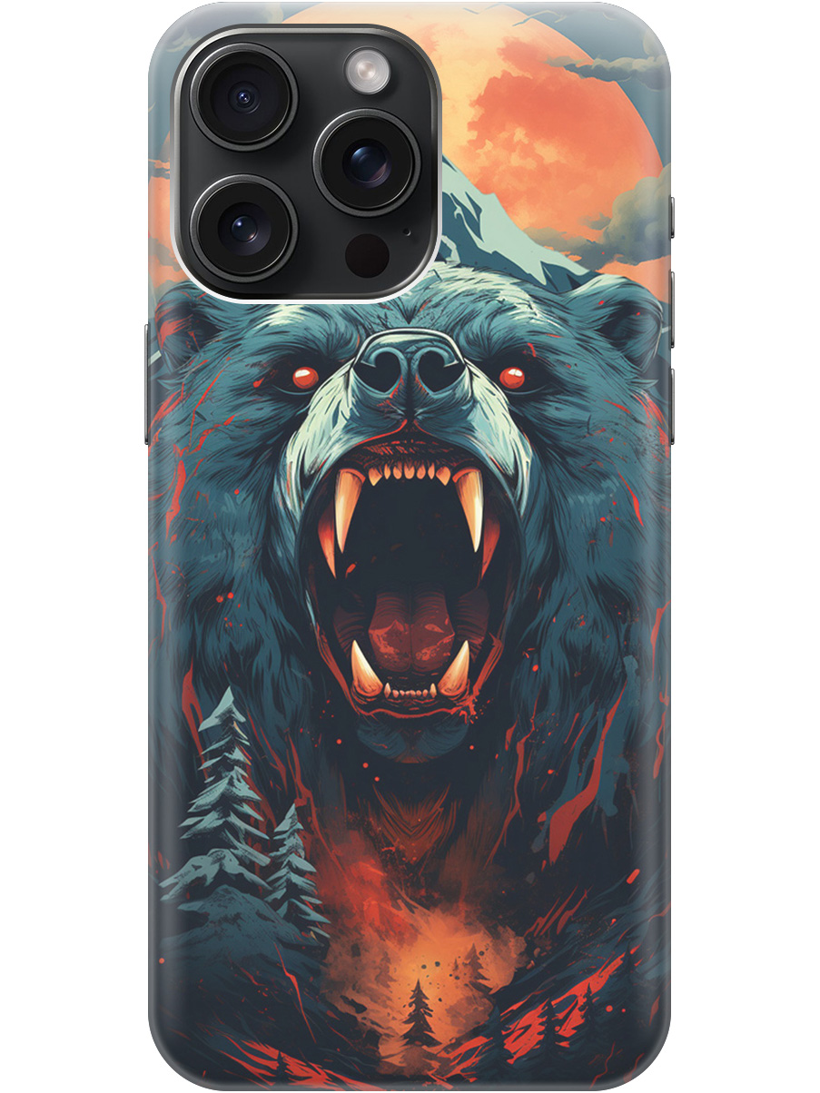 

Чехол на Apple iPhone 15 Pro Max силиконовый с принтом "Гризли при красной луне", Красный;синий;черный, 20000013