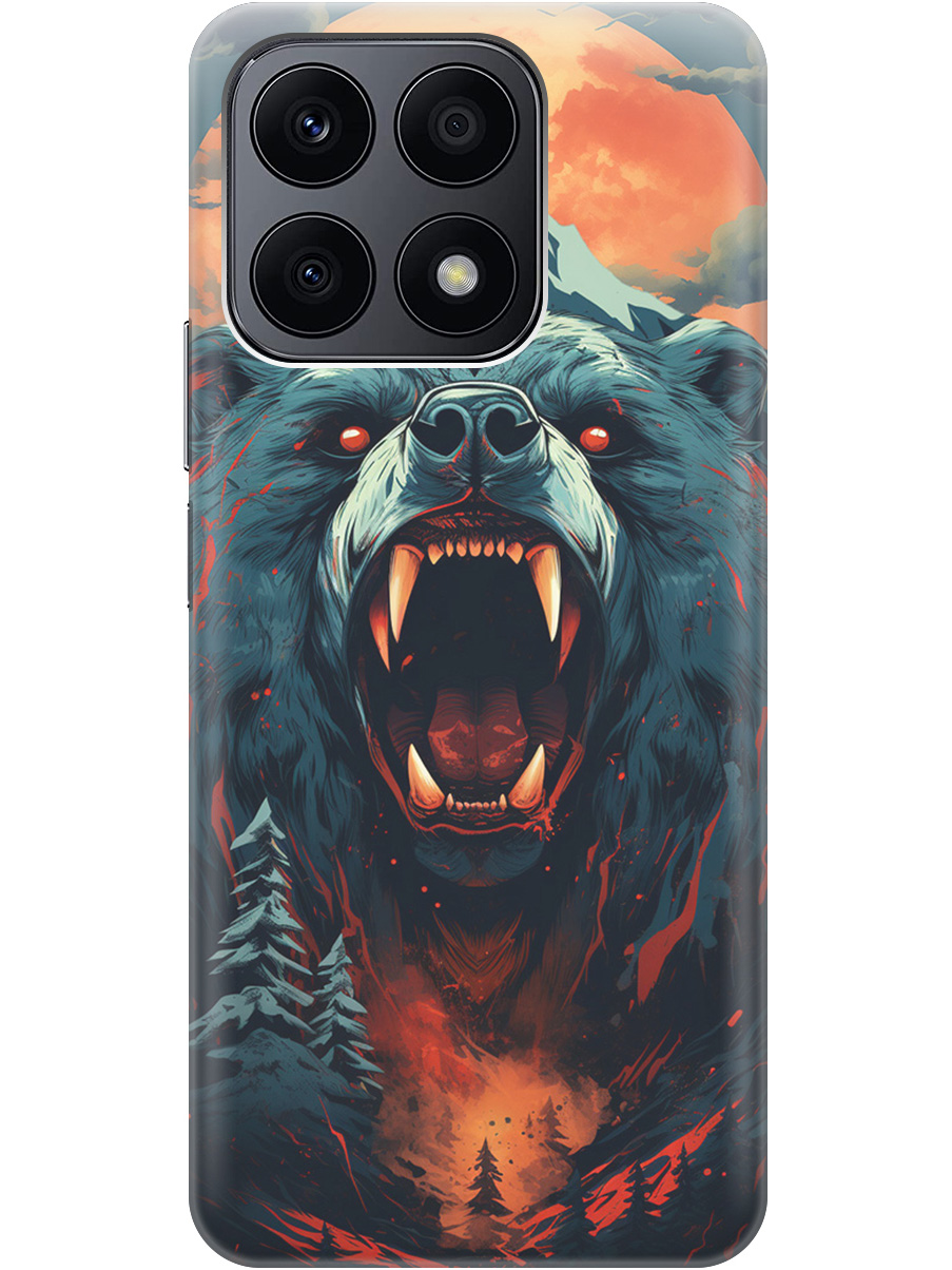 

Чехол на Honor X8a силиконовый с принтом "Гризли при красной луне", Красный;синий;черный, 20001159