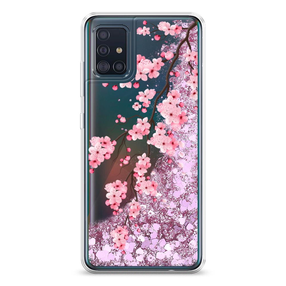 

Жидкий чехол с блестками "Розовая сакура" на Samsung Galaxy A51, 28994-1