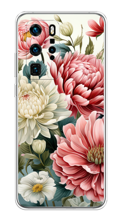 

Чехол на Huawei P40 Pro "Садовые цветы рисунок", Розовый;зеленый;белый, 610950-1