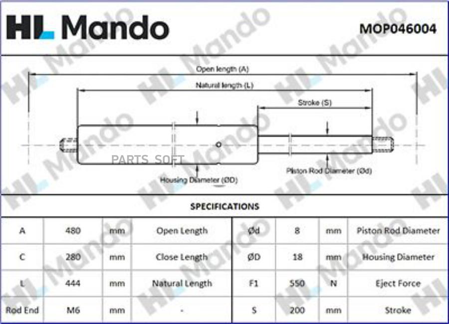 

Mop046004 Амортизатор Багажника Vw Golf V Plus 05> Mando MOP046004