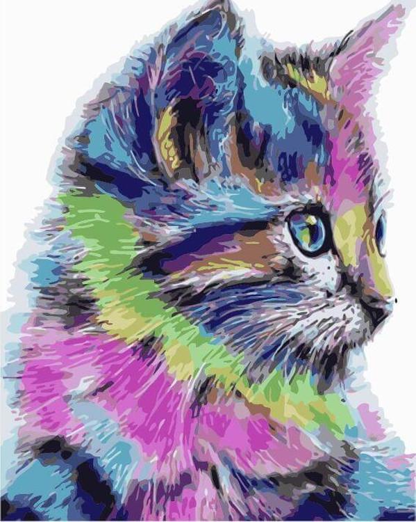 

Картина по номерам Цветной Разноцветная кошка, 40x50, Разноцветная кошка