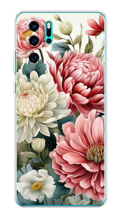

Чехол на Huawei P30 Pro "Садовые цветы рисунок", Розовый;зеленый;белый, 67650-1