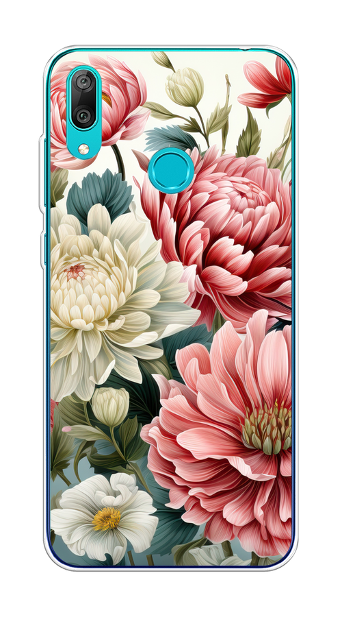 

Чехол на Huawei Y7 2019 "Садовые цветы рисунок", Розовый;зеленый;белый, 68450-1
