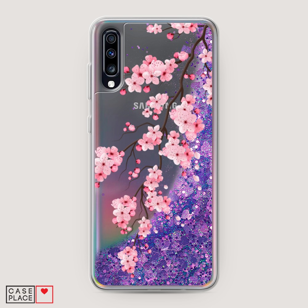 

Жидкий чехол с блестками "Розовая сакура" на Samsung Galaxy A70, 28192-1