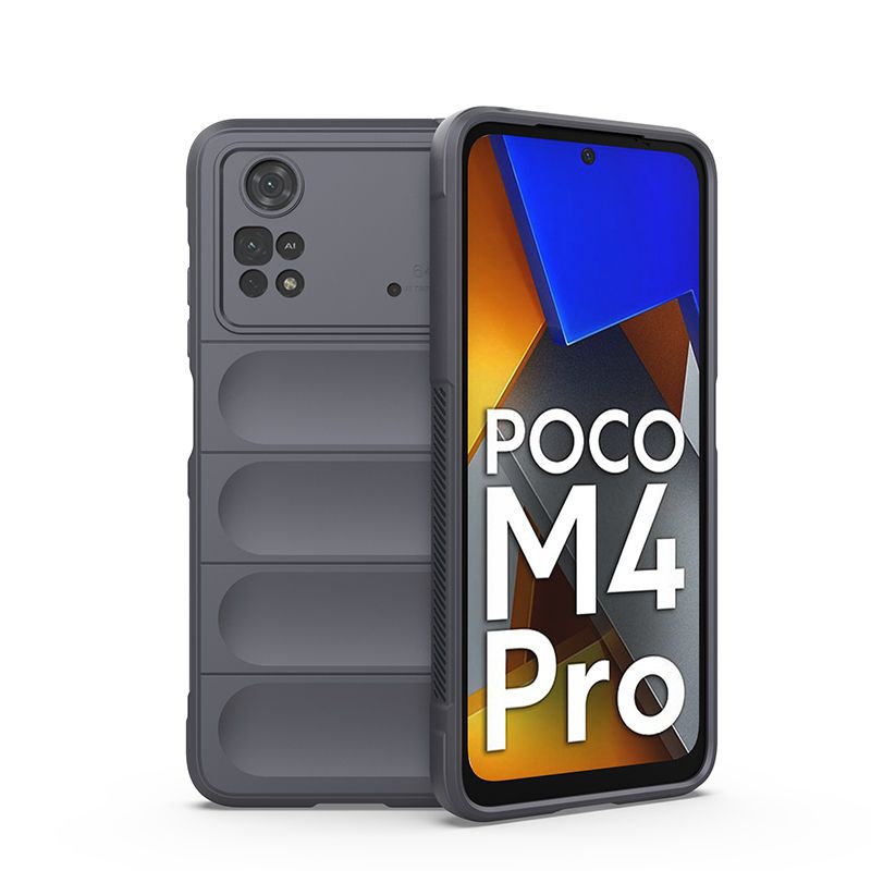 фото Противоударный чехол flexible case для xiaomi poco m4 pro 4g (серый) black panther