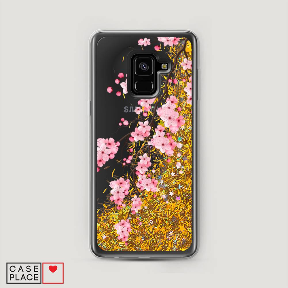 

Жидкий чехол с блестками "Розовая сакура" на Samsung Galaxy A8 2018
