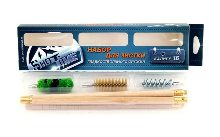 Набор ShotTime для чистки оружия калибр 16, деревянный шомпол, 3 ерша