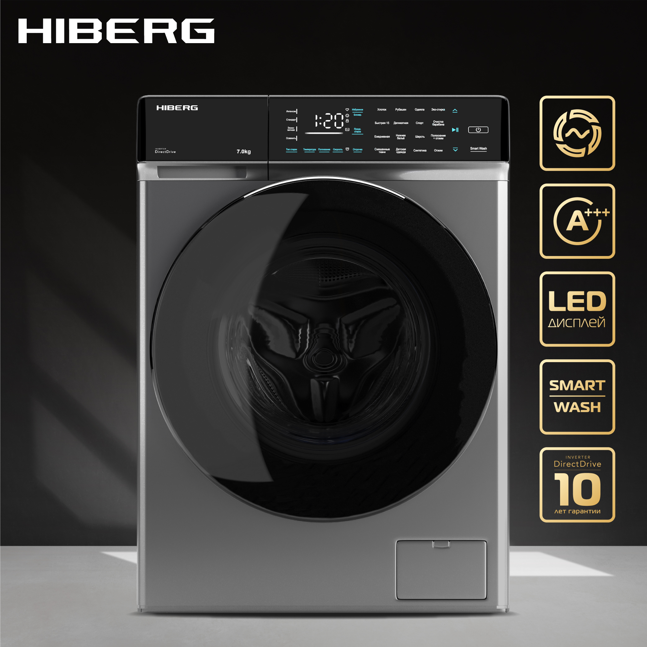 Стиральная машина Hiberg i-DDQ9 - 712 Sd серый стиральная машина hiberg i ddq10 10714 sd серый