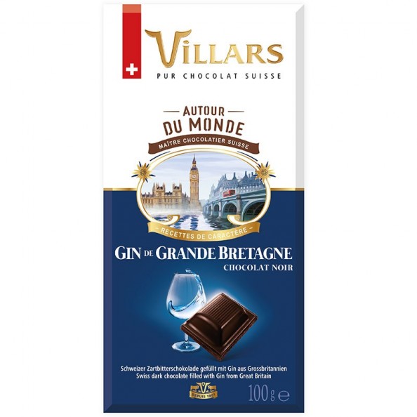 Шоколад швейцарский Villars тёмный с британским джином, 100г