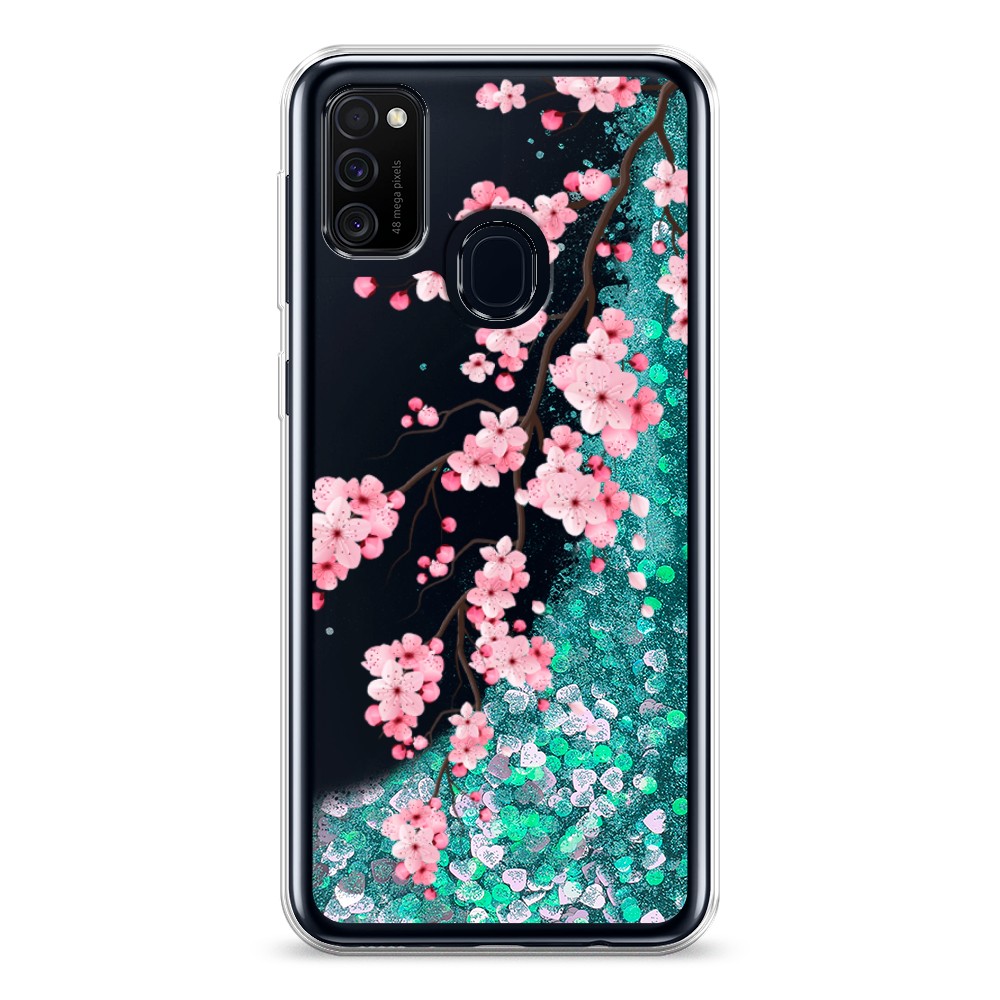 

Жидкий чехол с блестками "Розовая сакура" на Samsung Galaxy M21, 29795-1