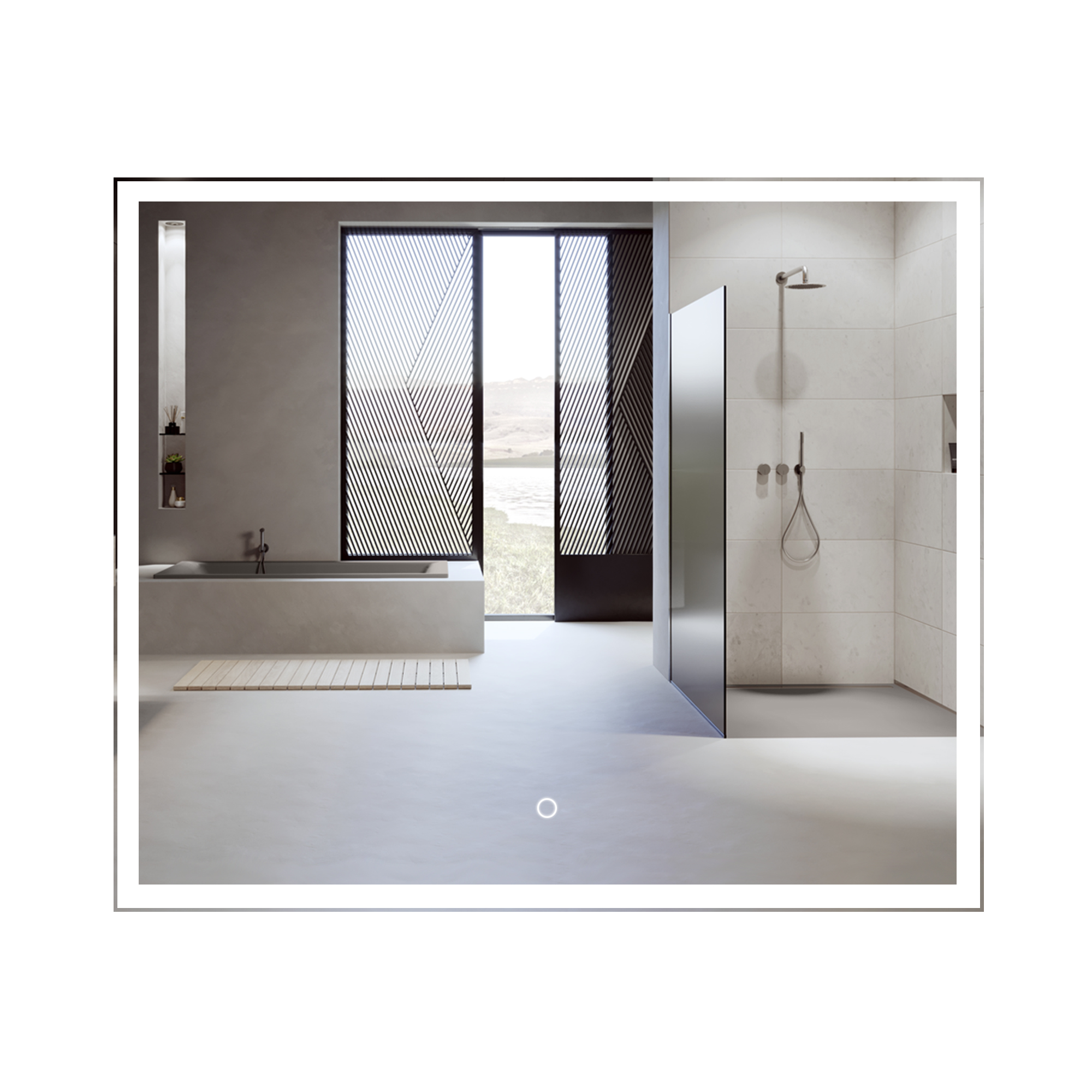 зеркало настенное с пескоструйной графикой 65х65 см Зеркало для ванной с подсветкой, настенное, Air Glass, 