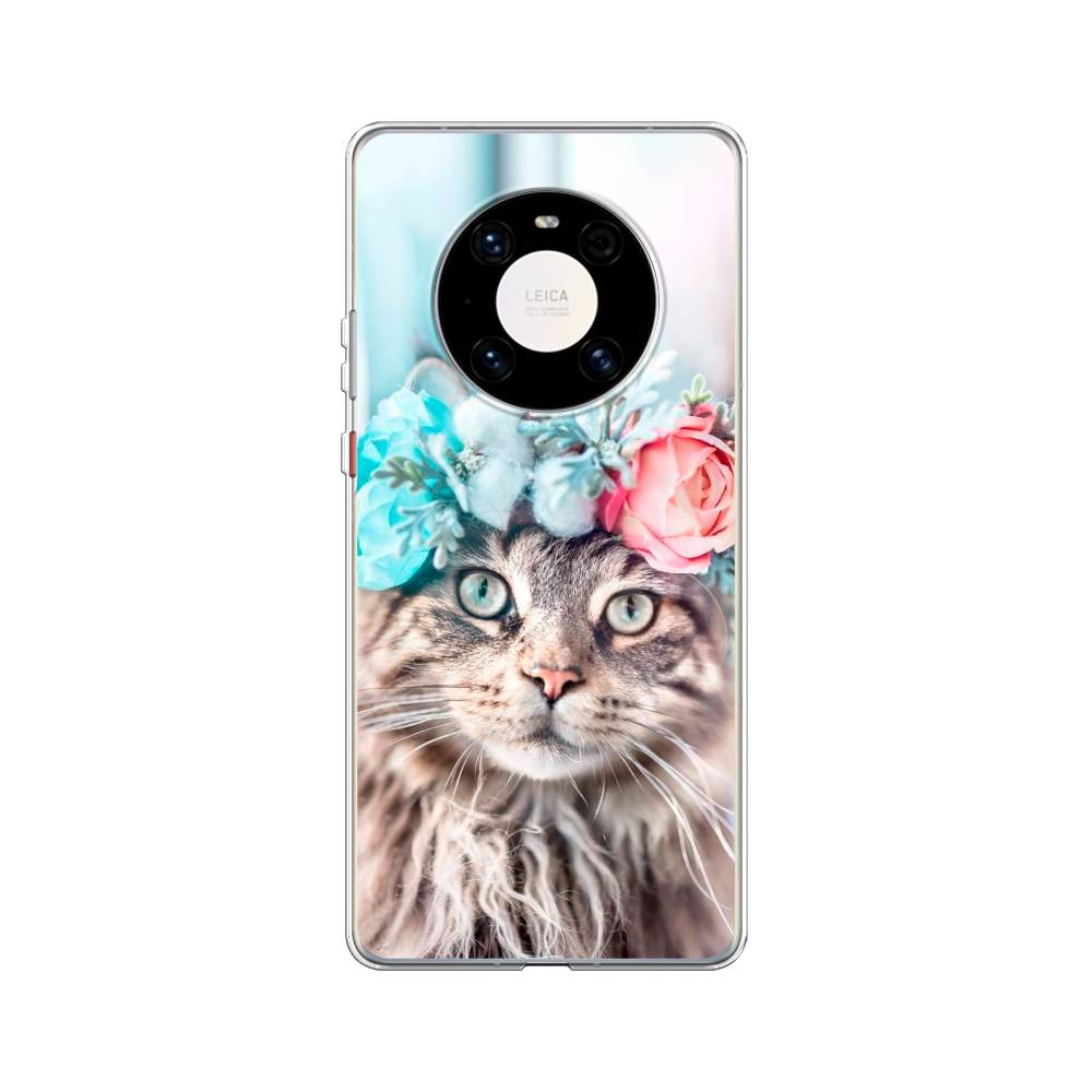 

Чехол Awog на Huawei Mate 40 Pro "Кот в венке", Серый;голубой;розовый, 6104450-2