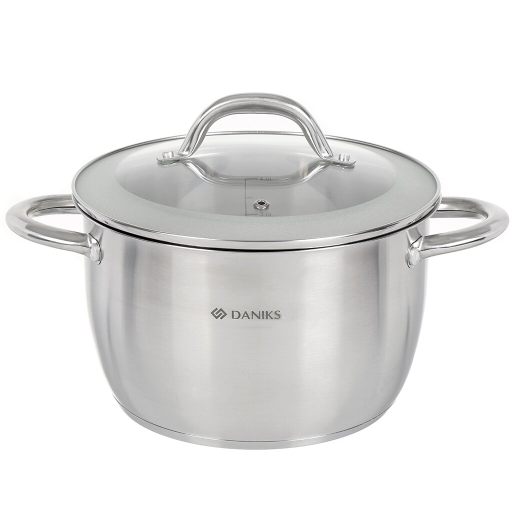 

Кастрюля 5 л с крышкой Daniks Перл GS-01205-22 индукция, Серебристый