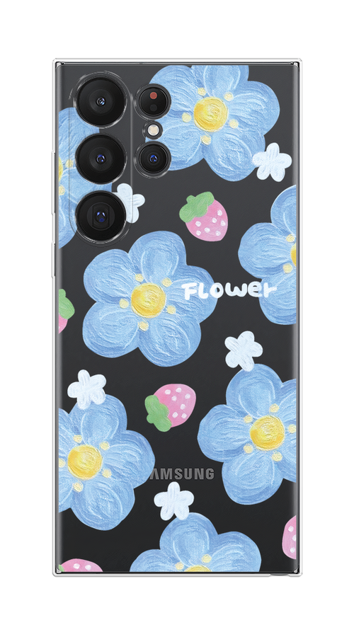 

Чехол Homey на Samsung Galaxy S23 Ultra 5G "Цветы и клубники", Прозрачный;голубой;белый, 2107550-1