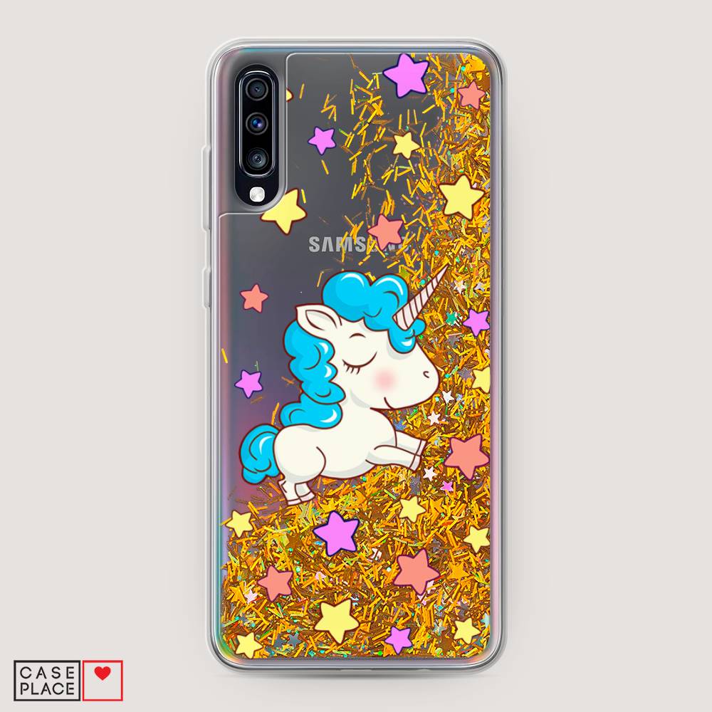 

Жидкий чехол с блестками "Звездный единорог" на Samsung Galaxy A70, 28190-1
