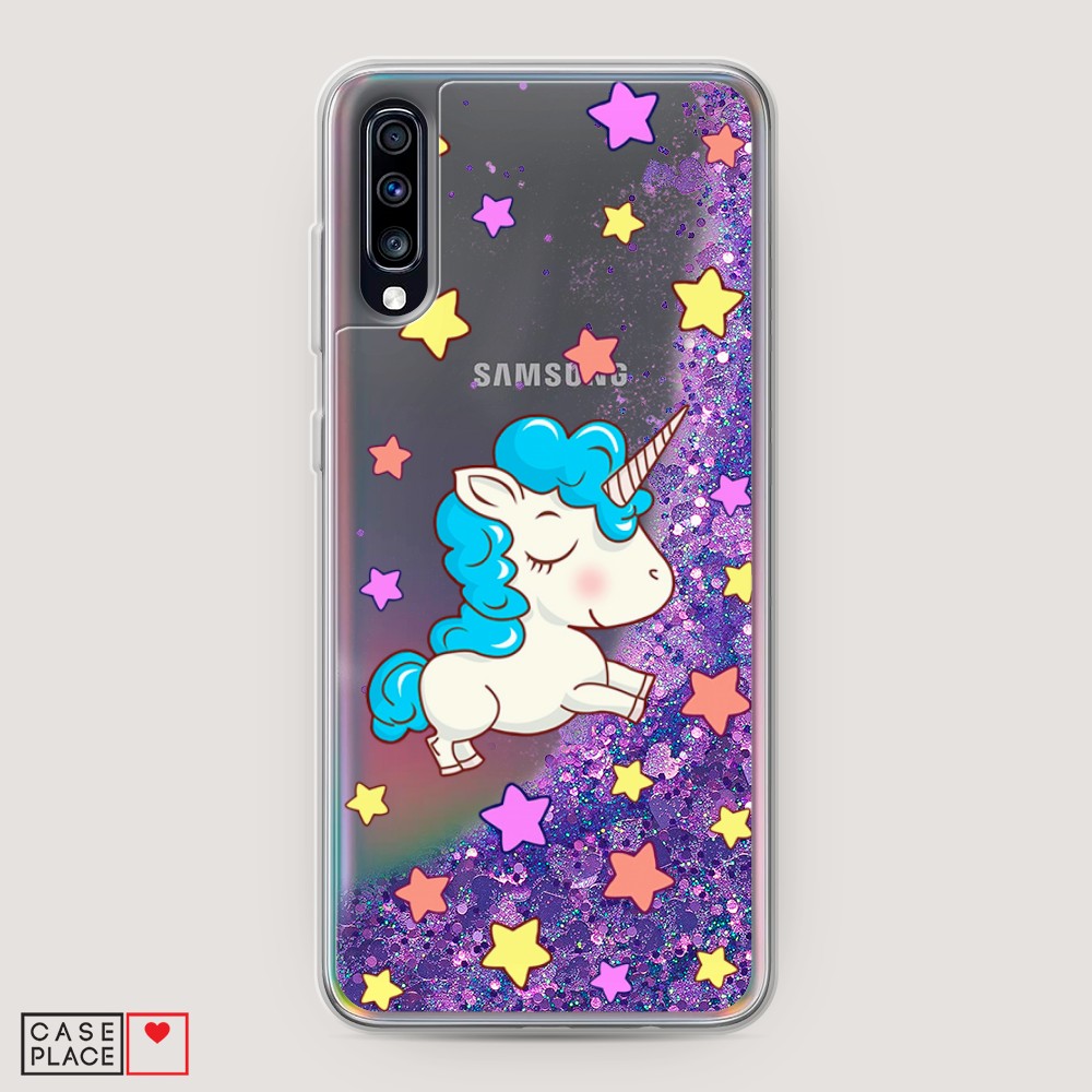 

Жидкий чехол с блестками "Звездный единорог" на Samsung Galaxy A70, 28192-1