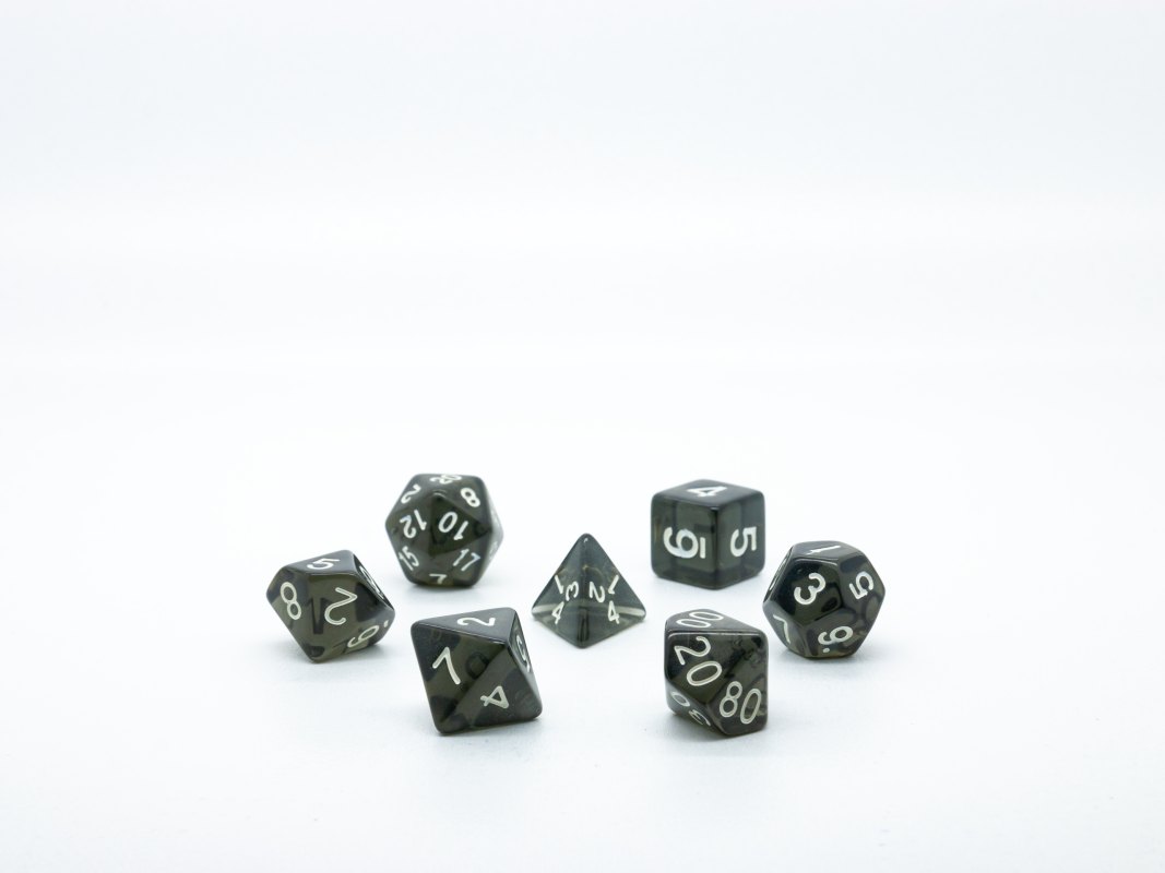 

Набор кубиков для D&D, Dungeons and Dragons, ДнД, Pathfinder полупрозрачные чёрные, Черный, MGT10
