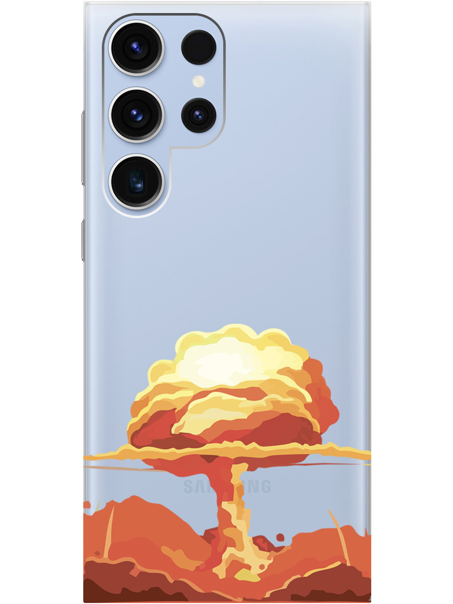 

Чехол на Samsung Galaxy S23 Ultra силиконовый с принтом "Boom", Прозрачный;красный, 20000521