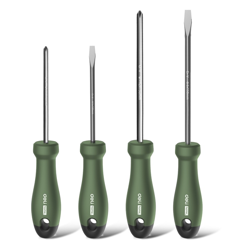 фото Набор отверток deli home series green ht1004l 4шт ph1x100, ph2x150, sl5x100, sl6x150 cr-v deli tools