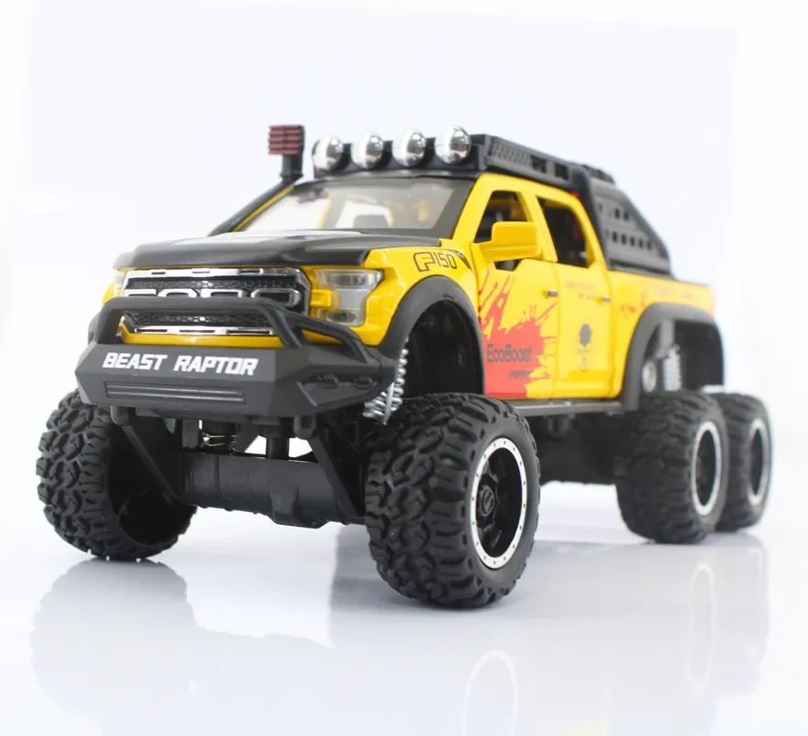 Машинка внедорожник Ford Raptor f150, желтая 1 28 scale ford raptor 6x6 beast f150 alloy car model diecasts metal modified off road vehicles collection kids gift miniauto