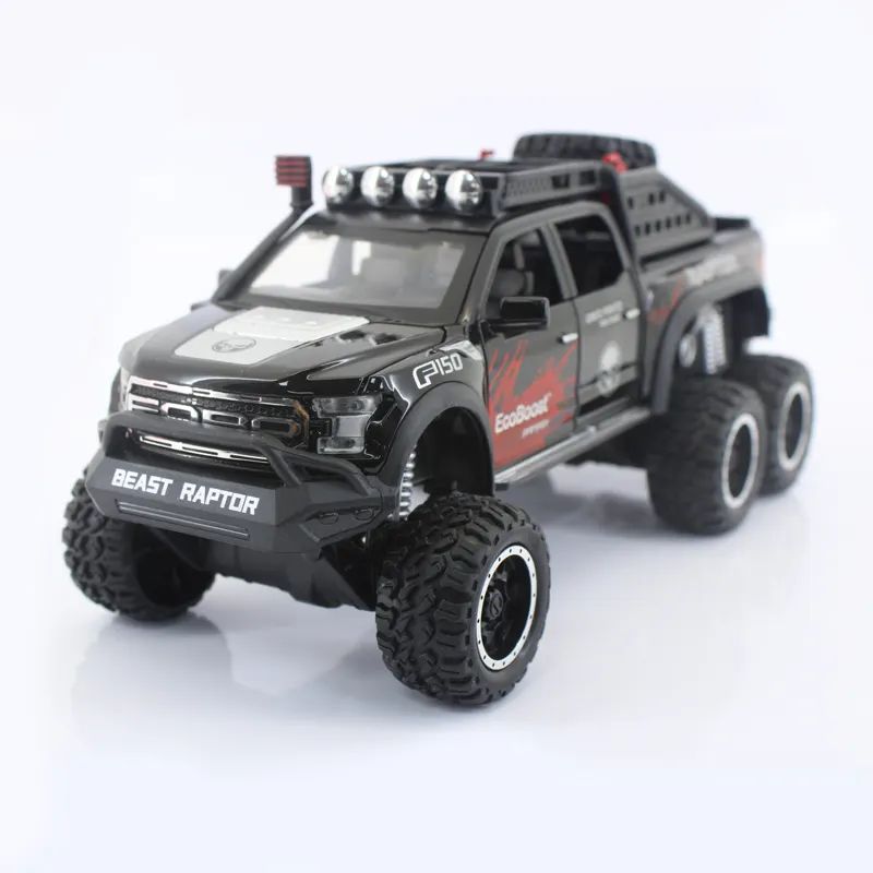 Машинка внедорожник Ford Raptor f150, черная 1 28 scale ford raptor 6x6 beast f150 alloy car model diecasts metal modified off road vehicles collection kids gift miniauto