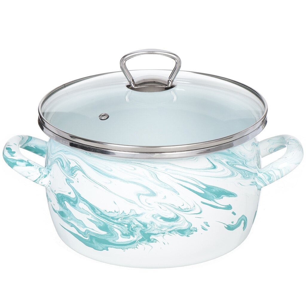 Кастрюля 4 л с крышкой Сантэкс Шейк бело-бирюзовая 1-2440111 индукция