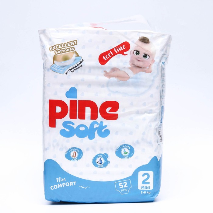 Подгузники для малышей Подгузники детские Pine Soft 2 Mini (3 - 6 kg), 52 шт