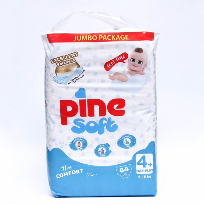 

Подгузники детские Pine Soft 4+ Maxi Plus (9-16 kg), 64 шт