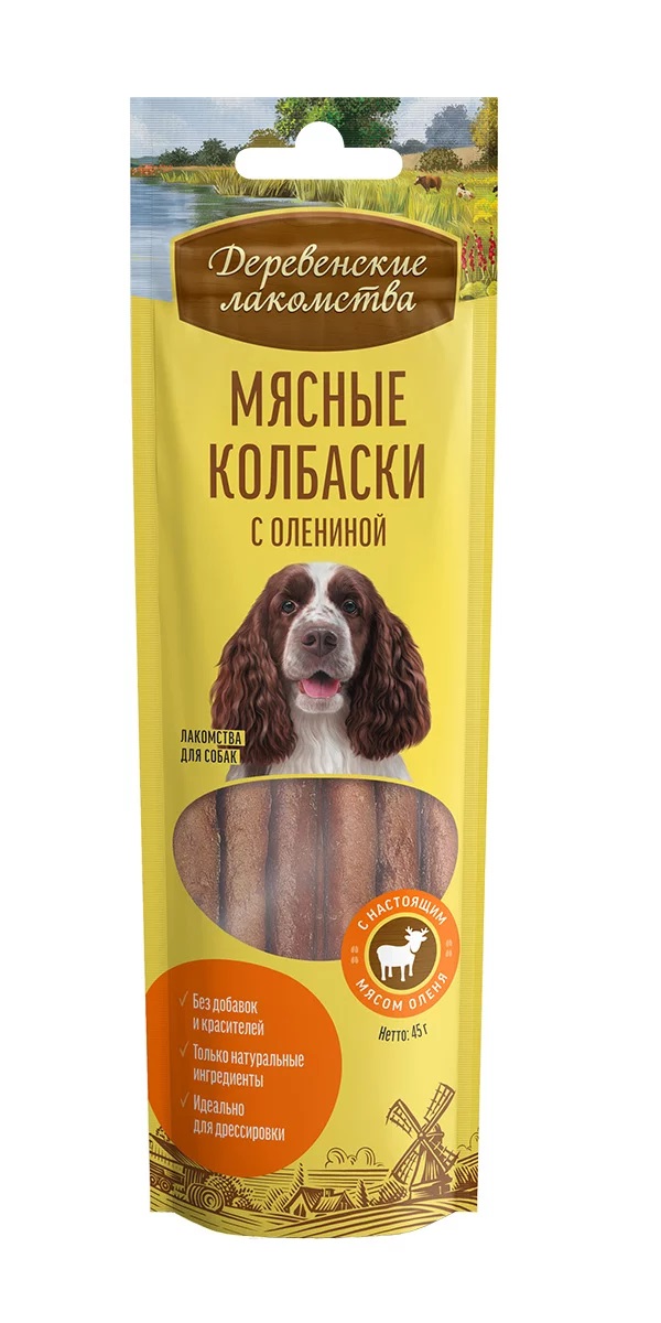 

Лакомство для собак Деревенские лакомства Мясные колбаски с олениной, 10 шт по 45 г