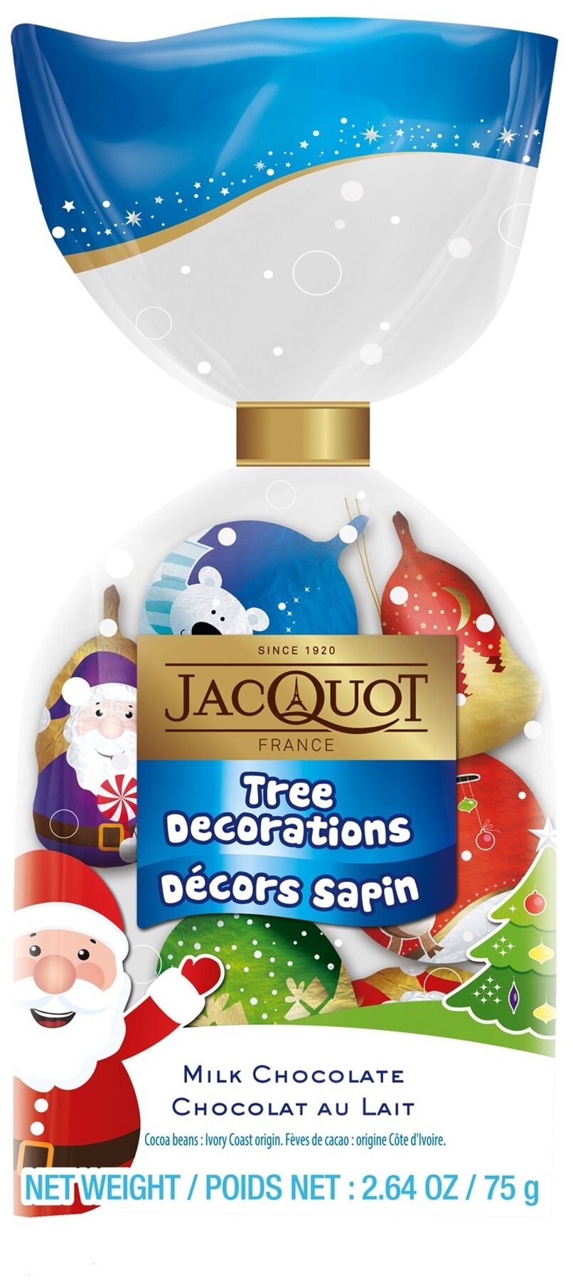 Ассорти из шоколадных елочных игрушек JACQUOT (6шт.), 75г