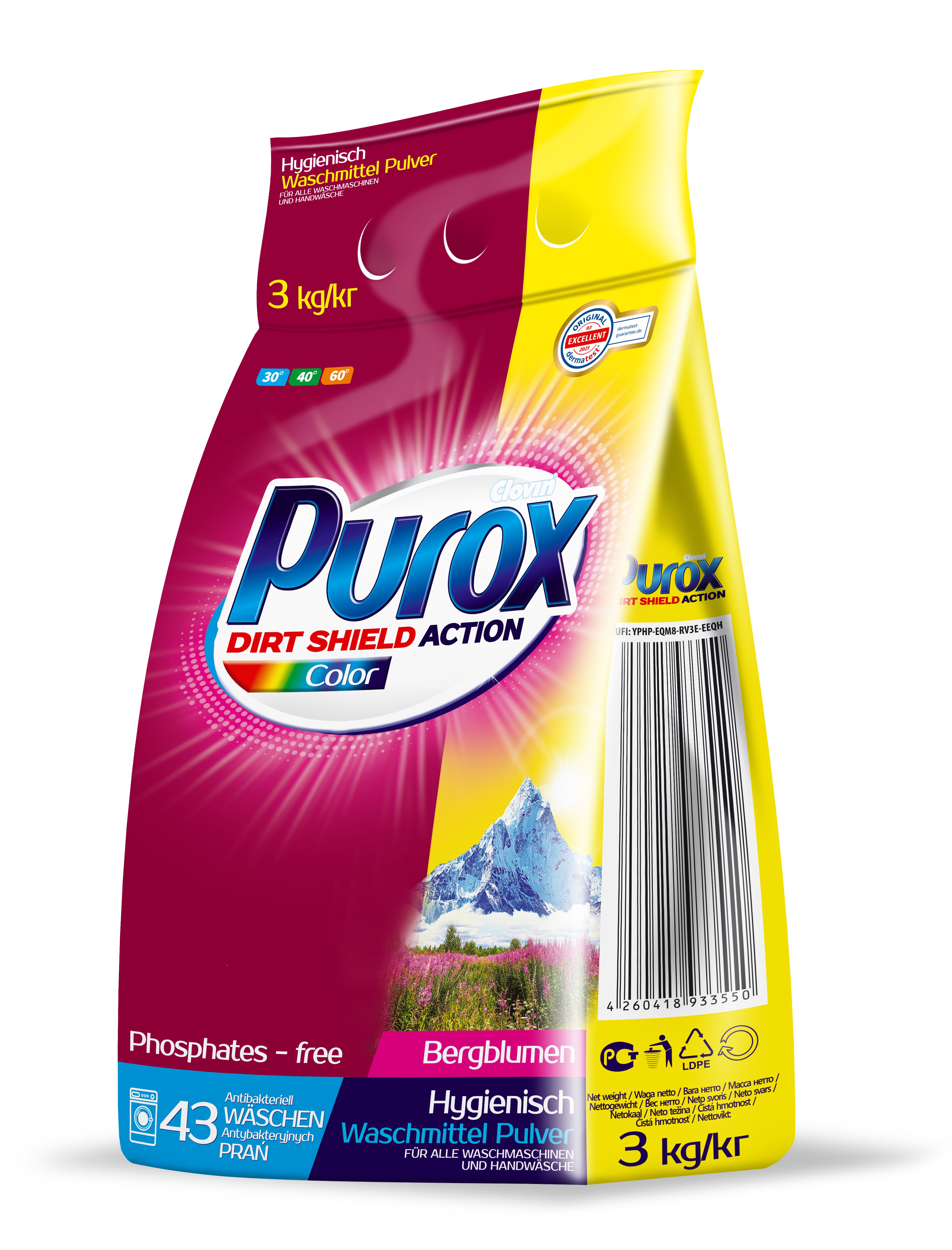Стиральный порошок PUROX Color для цветных тканей 3 кг