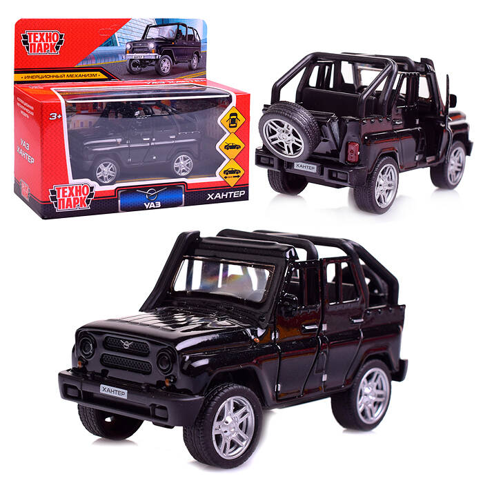

игрушка машинка металл UAZ Hunter, 11,5 см, (откр двери, багаж, черный)инерц, в коробке