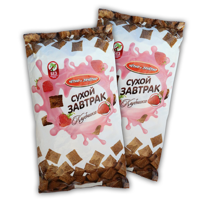 

Подушечки сухой завтрак "Четно-Зачетно", кремовая начинка клубника. 450 гр*2штуки