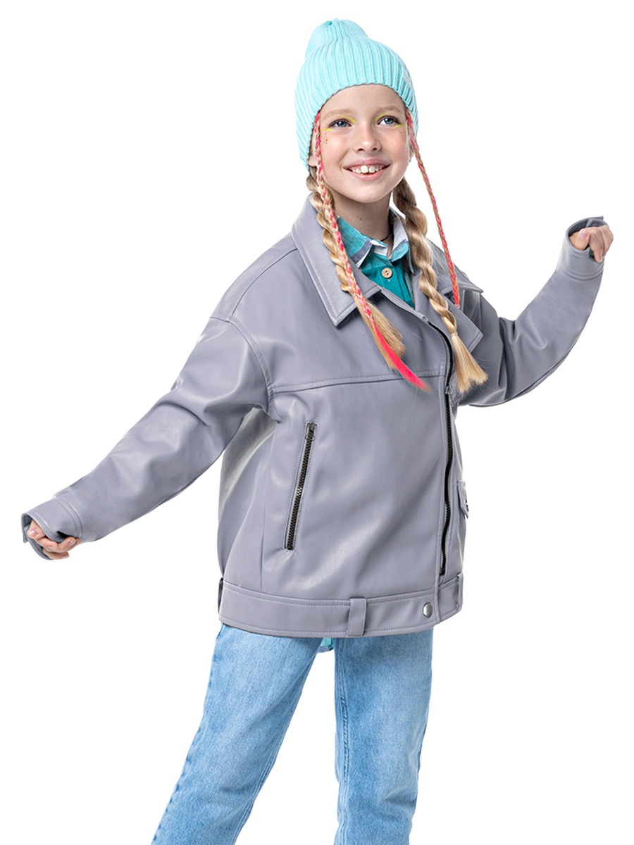 фото Куртка кожаная детская nikastyle 4л5823, фиолетовый, 146