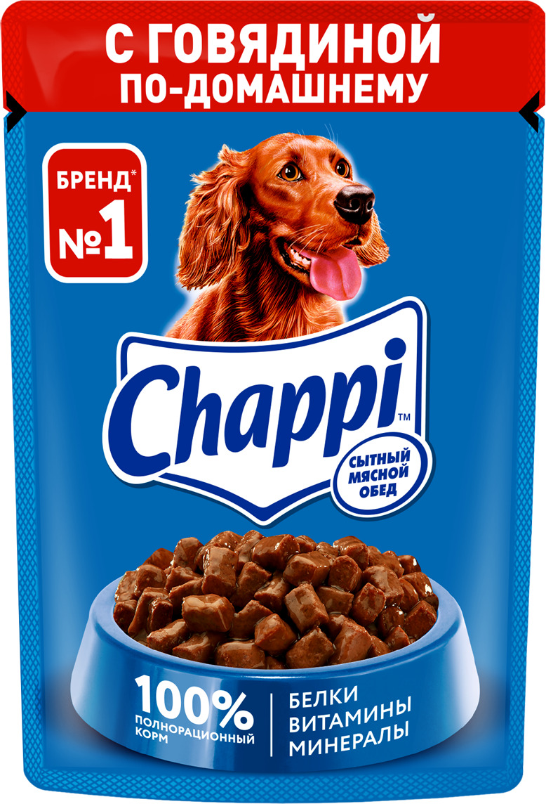 

Влажный корм для собак Chappi Сытный мясной обед с говядиной по-домашнему, 85 г
