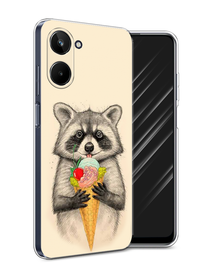 

Чехол Awog на Realme 10 5G "Енот с мороженым", Бежевый;серый, 2512650-10