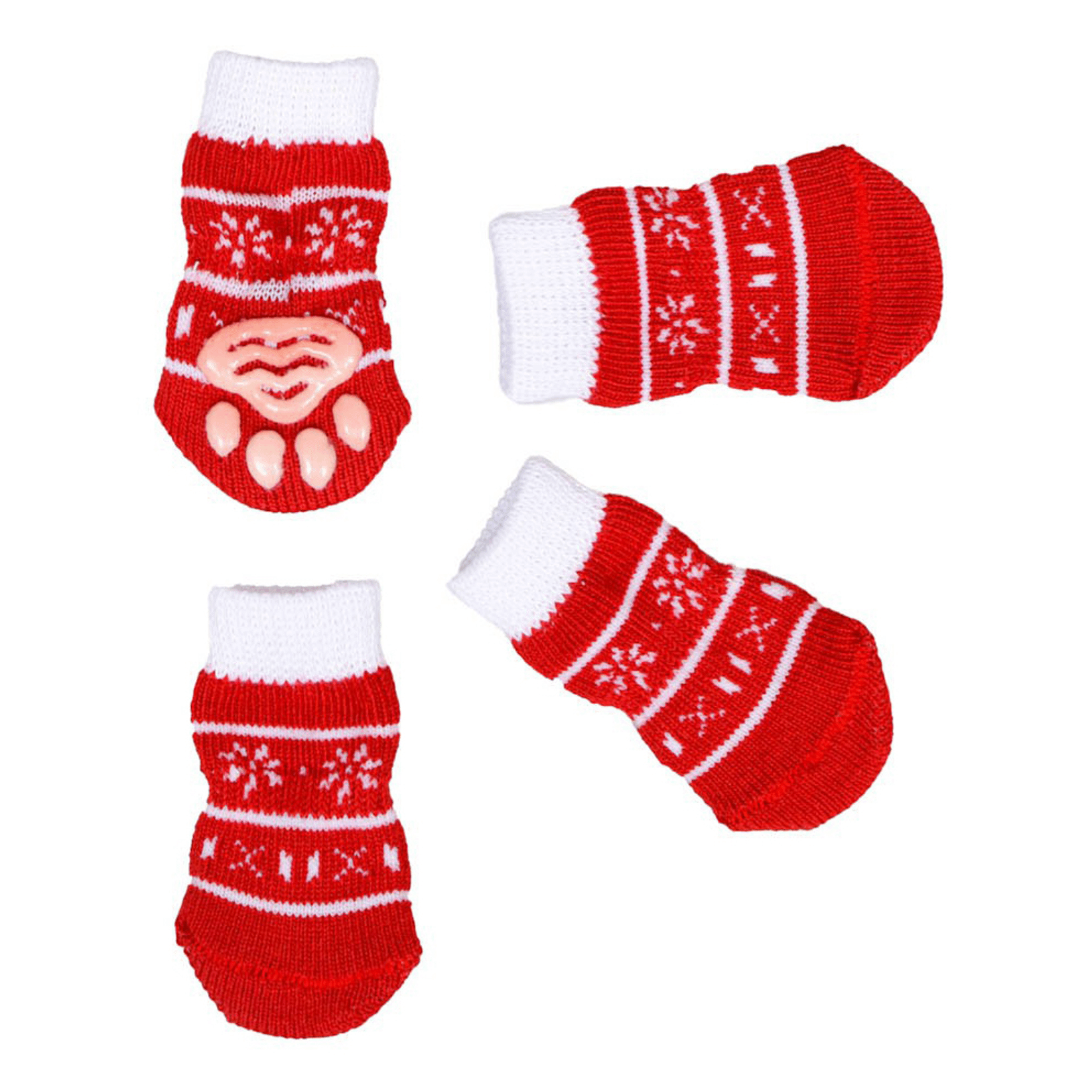 Носки для собак Пижон Снежинки нескользящие с меховой опушкой L 3,5 х 5 х 8 см 4 шт