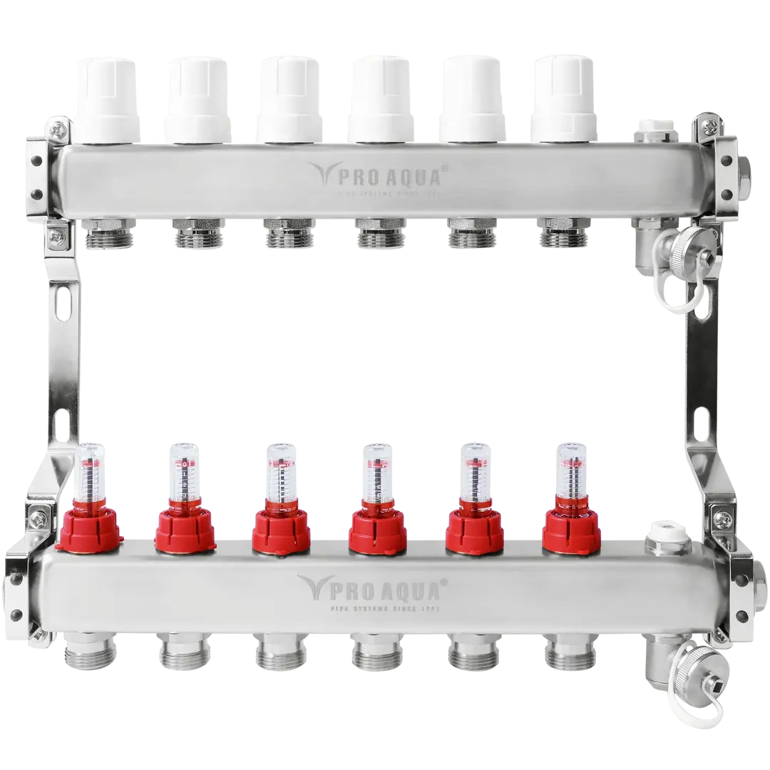 фото Коллекторная группа proaqua со встроенными расходомерами 1"х3/4 6 выходов pro aqua