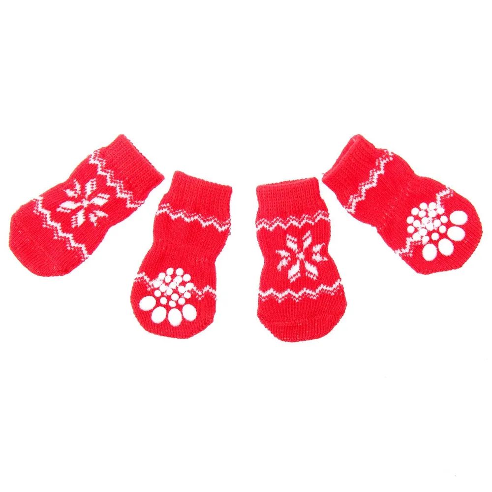 Носки для собак и кошек Пижон Снежинка нескользящие красные L 3,5 х 5 х 8 см