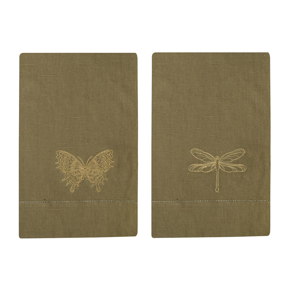 

Комплект полотенец столовых BELLEHOME с вышивкой Golden wings лен хлопок, Зеленый