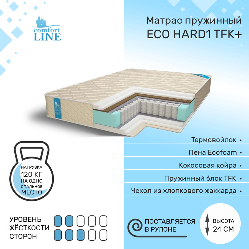 фото Матрас пружинный comfort line eco-hard1 tfk+ 100х185, высота 24 см